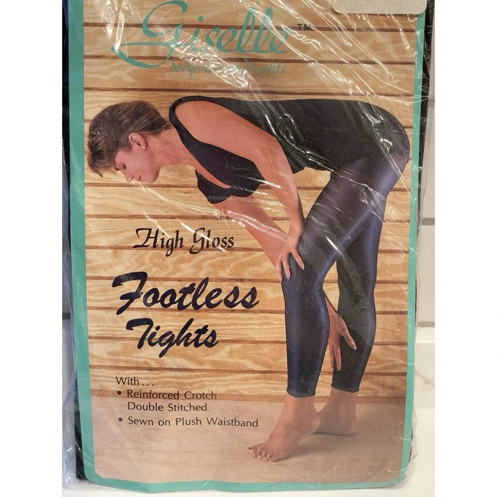 Vintage Giselle High Gloss Footless Tights Women Size D Black Dance New 1980s